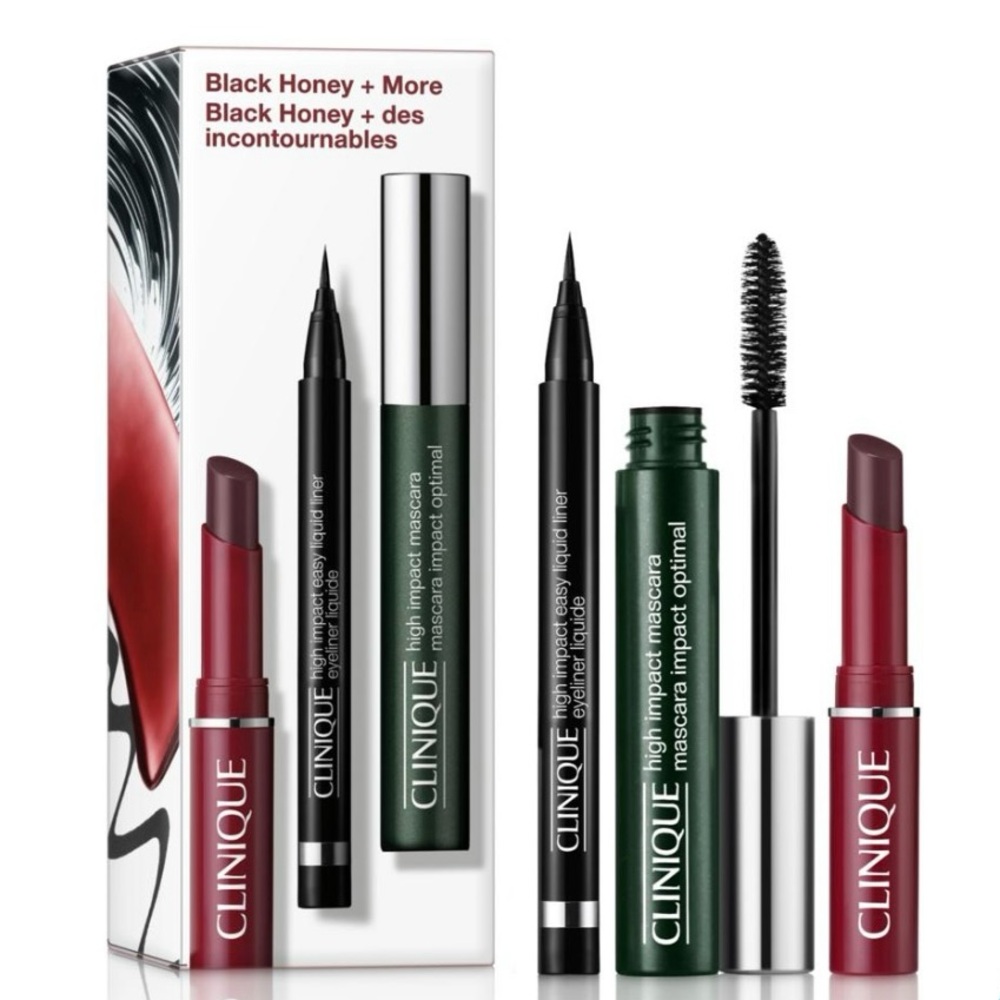 NEW IN BOX: Clinique Black Honey Almost Lipstick, Eyeliner, and Mascara Set
